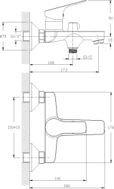 Смеситель для ванны Rossinka RS29-31 одноручный (35мм) с монолитным изливом, хром в Сочи 1