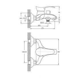 Смеситель EMDEN (арт. EM61611141) для ванны короткий изл., карт.40мм Zollen в Сочи 2