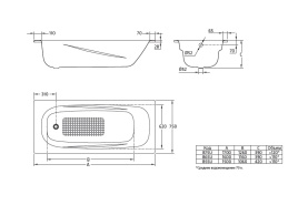 Стальная ванна BLB Universal Anatomica HG 170x75 см B75L с отверстиями под ручки 208 мм в Сочи 3